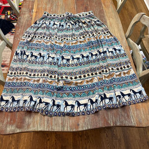 Phool Vintage Maxi Skirt One Size Blue Brown Horse Bird Star Print Western Aztec